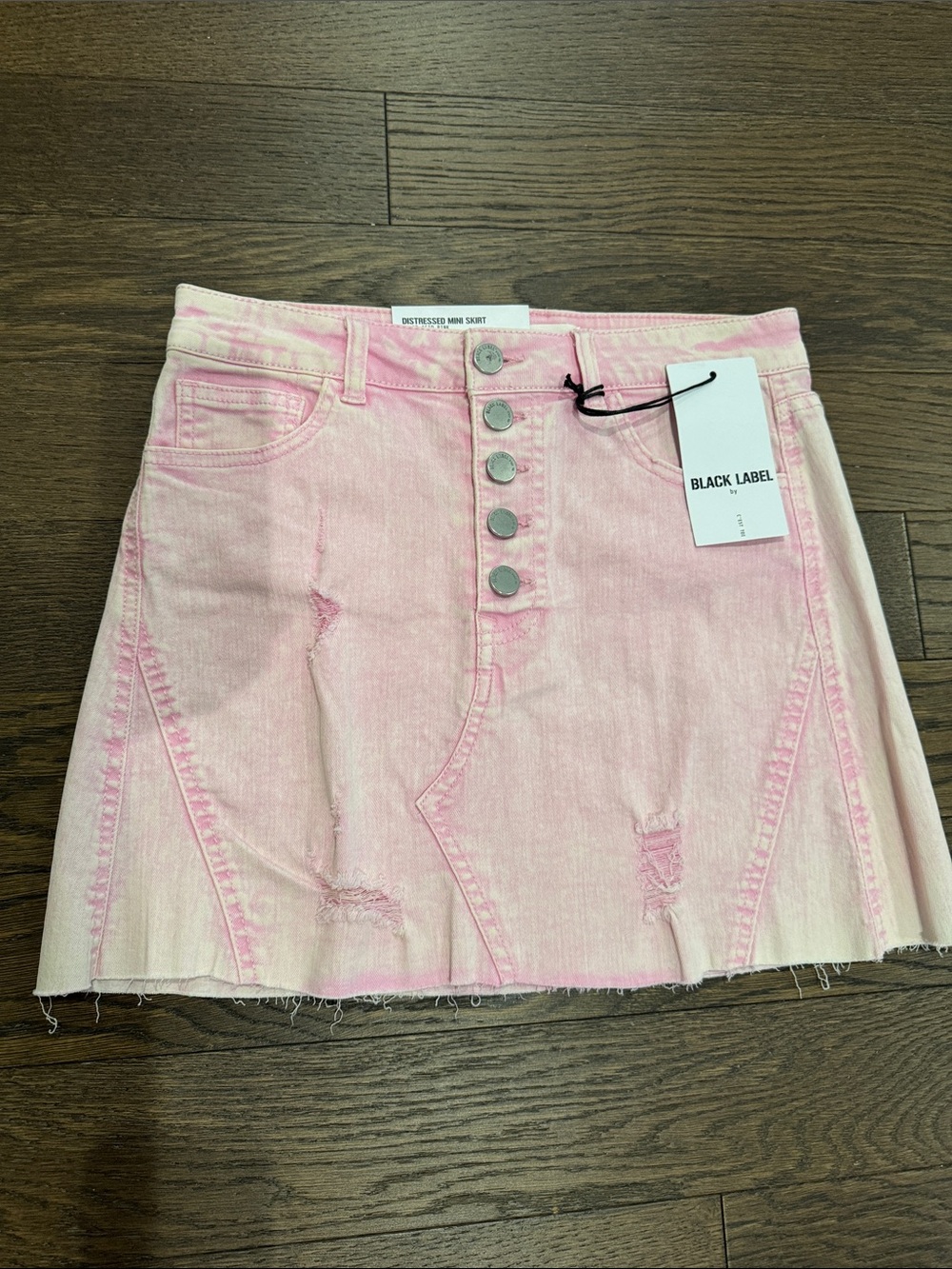 Black Label Distressed Denim Mini Skirt